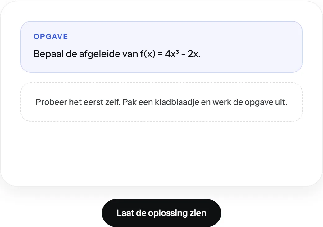 Een opgave van wiskunde B in StudyZone, met de knop om de oplossing te zien